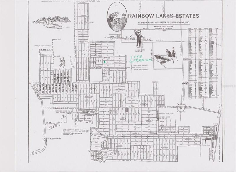 map of Rainbow Lakes show location of lot 3 on Geranium