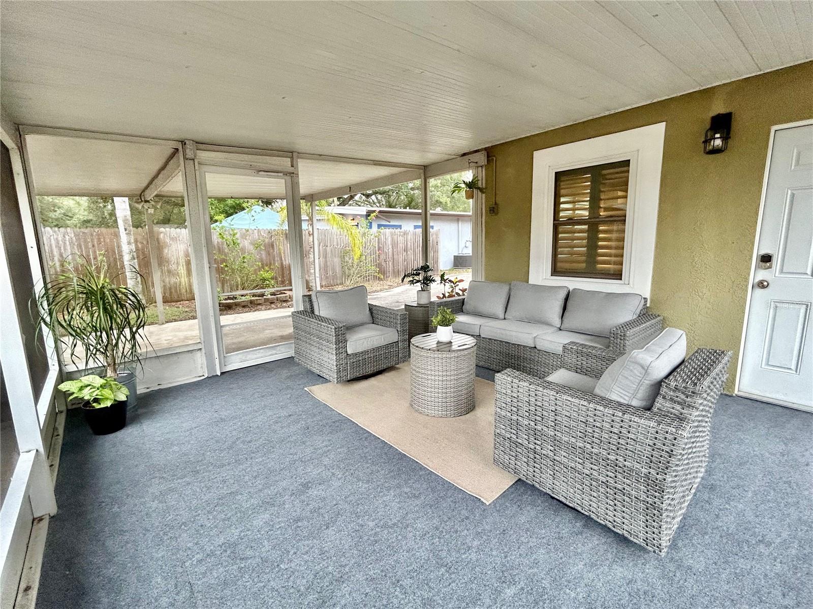 Screened Porch facing Carport