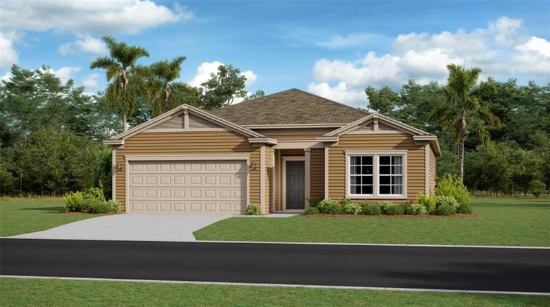 Artist rendering; illustration only; colors, features, and garage orientation may differ.