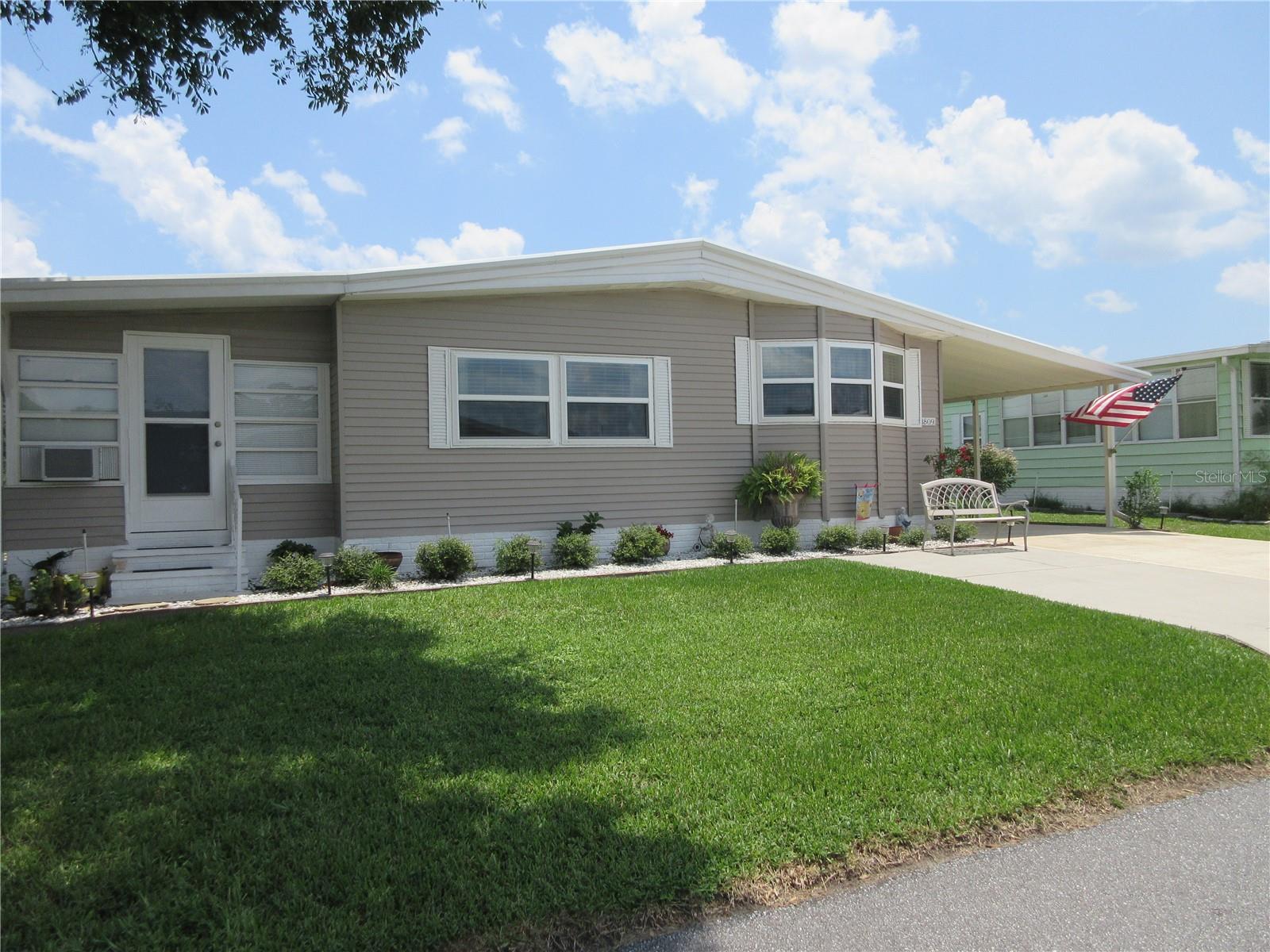 Side view of the front of the home