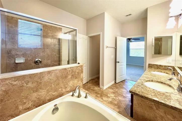 Separate shower and dual sinks