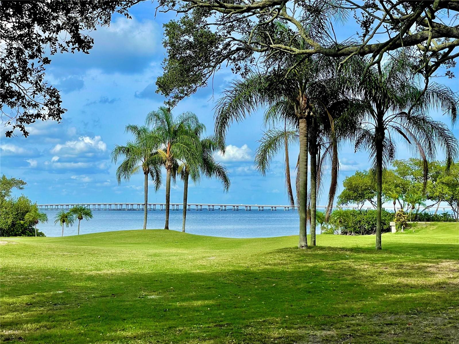 View of Bayside Bridge from the perfect shady spot to find your zen moment!