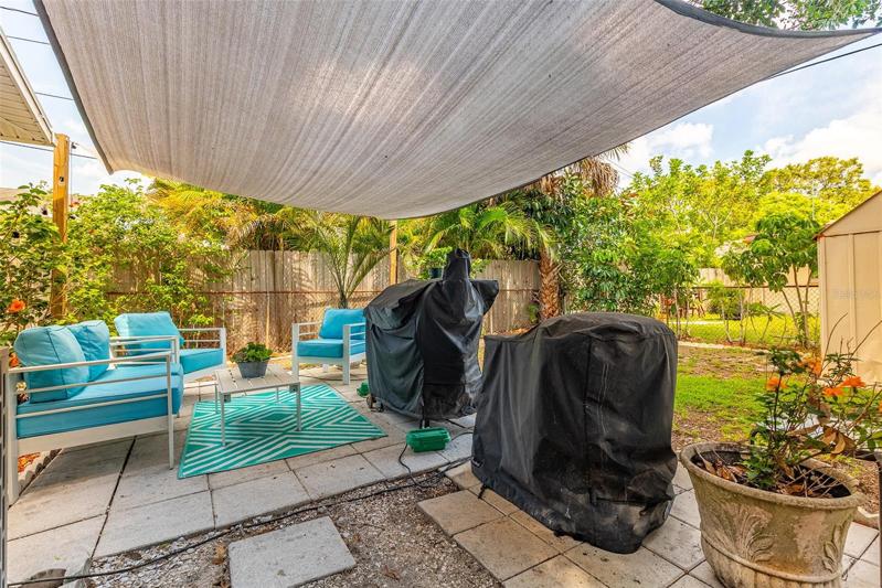 Backyard is fenced for pets