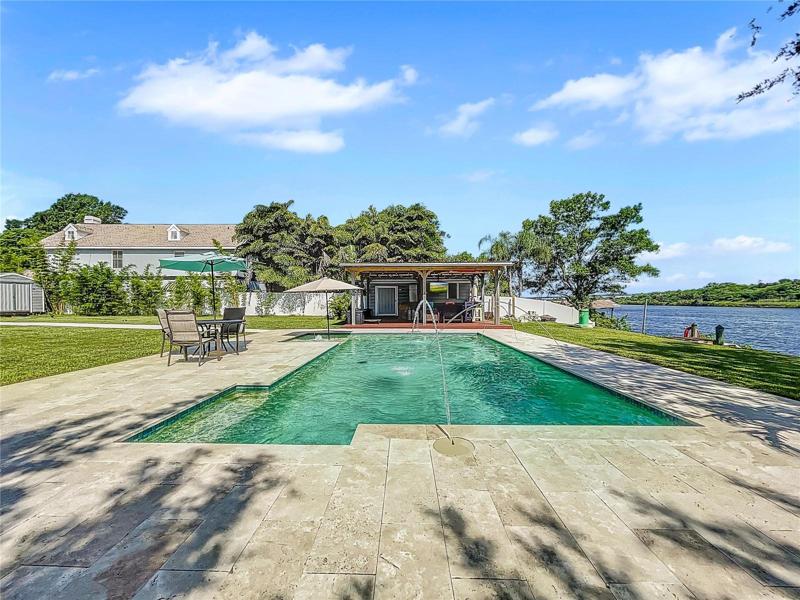 New Trendsetter Heated Pool, beach area, travertine decking, led lights, fountains, salt water.