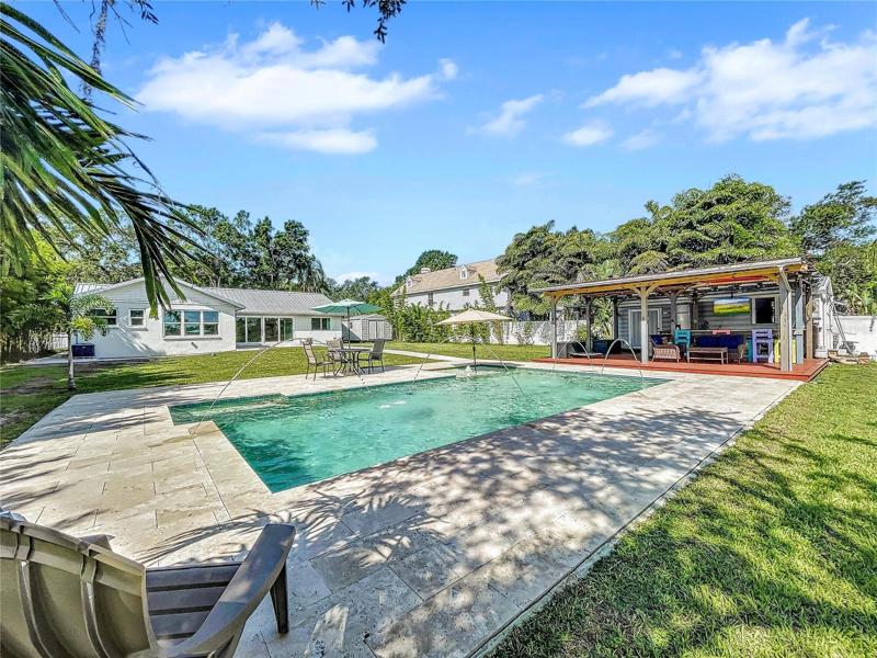 New Trendsetter Heated Pool, beach area, travertine decking, led lights, fountains, salt water.