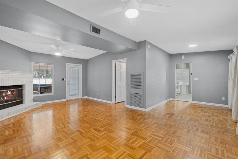 Living room with parquet floors