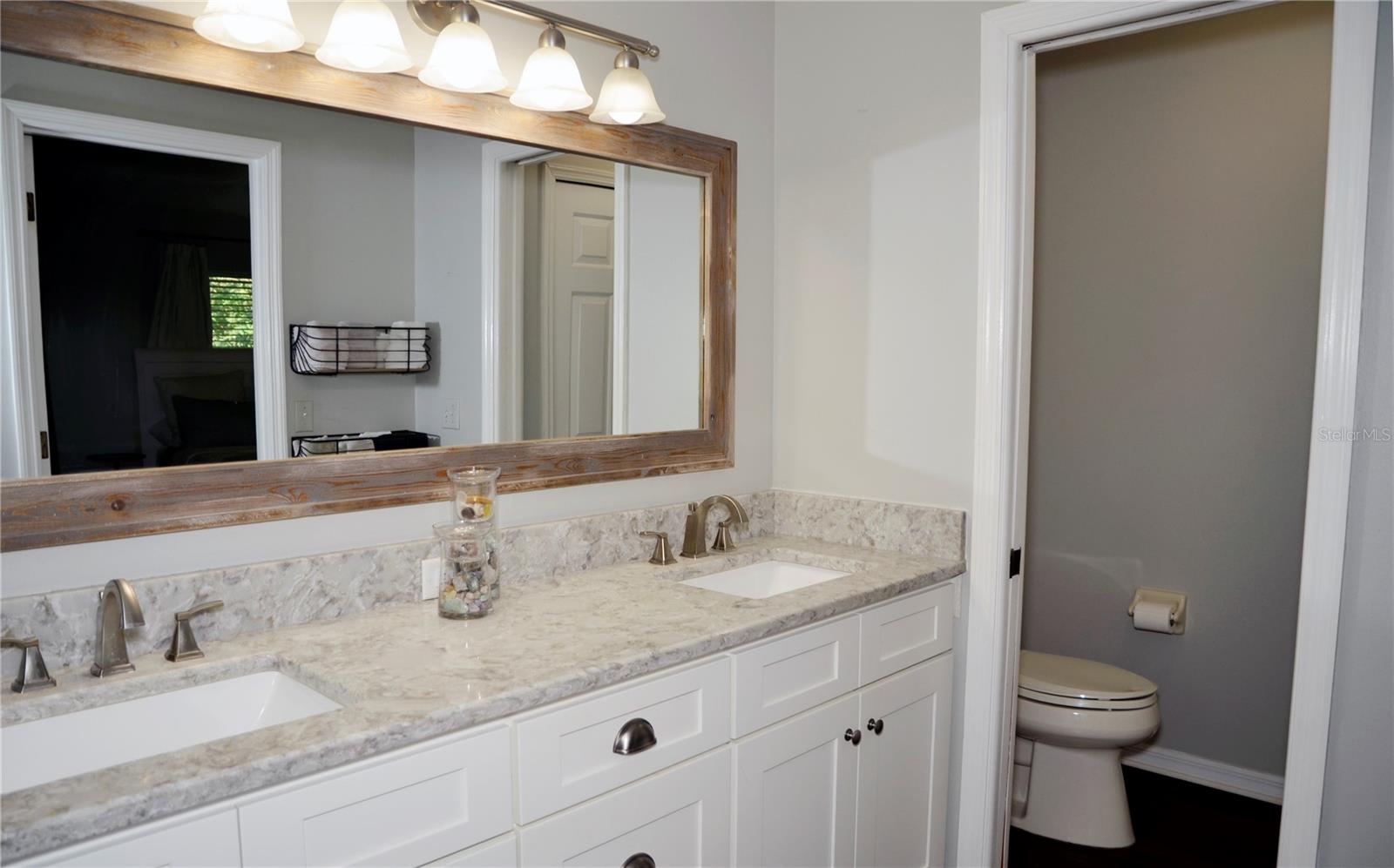 Master bath with double sinks.