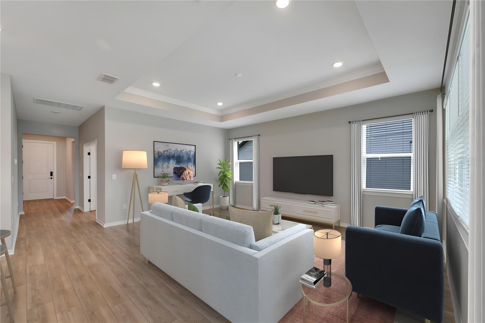 virtually staged great room &amp; kitchen