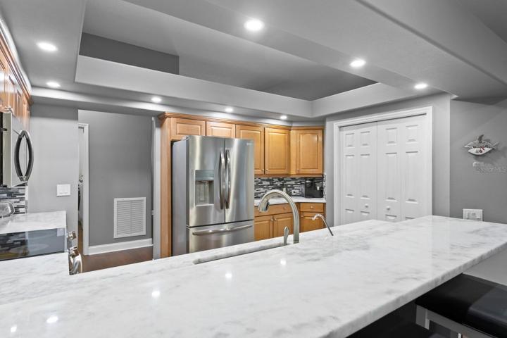 Beautiful new quartz countertops in the kitchen