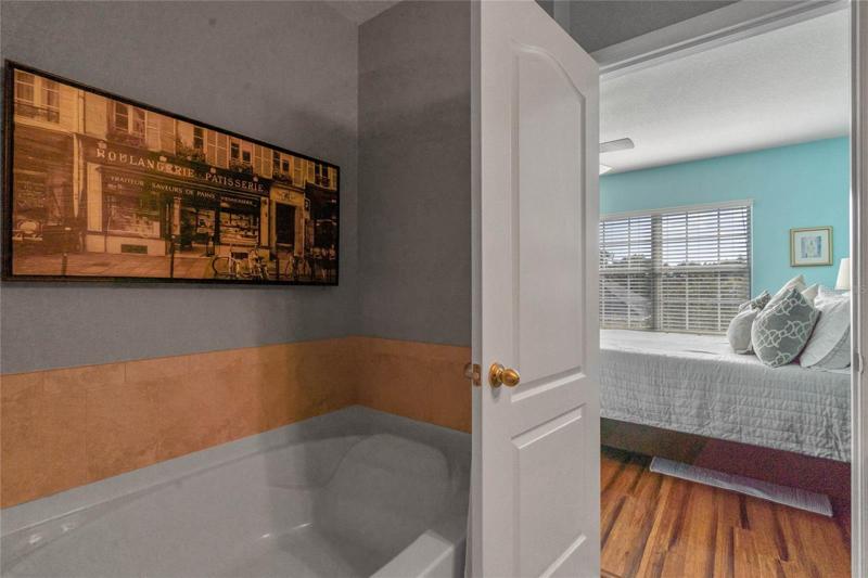 Master bath includes a garden tub.