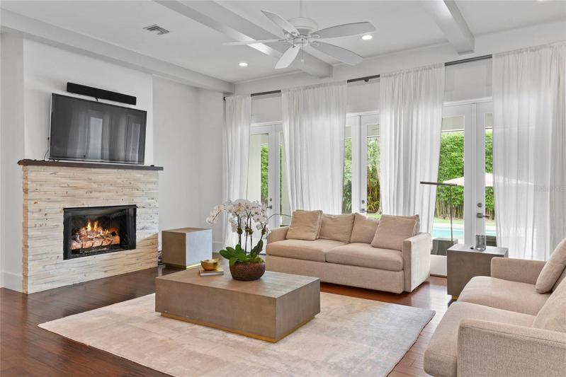 Family room and fireplace