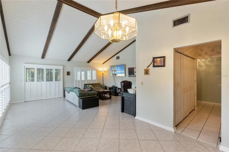 Large open living and dining room.