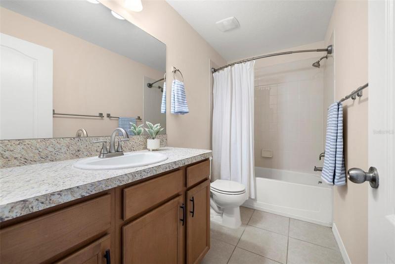 Guest Bathroom on 2nd Floor with Granite Large Counter! All New Light Fixtures, Faucets & toilet rebuilds! No issues to inherit!