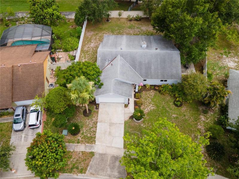 Fully fenced large backyard with fruit trees, enclosed lanai and two concrete patios.