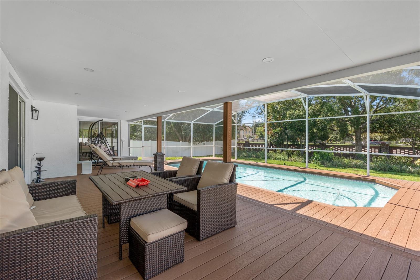 Covered porch and screened-in pool