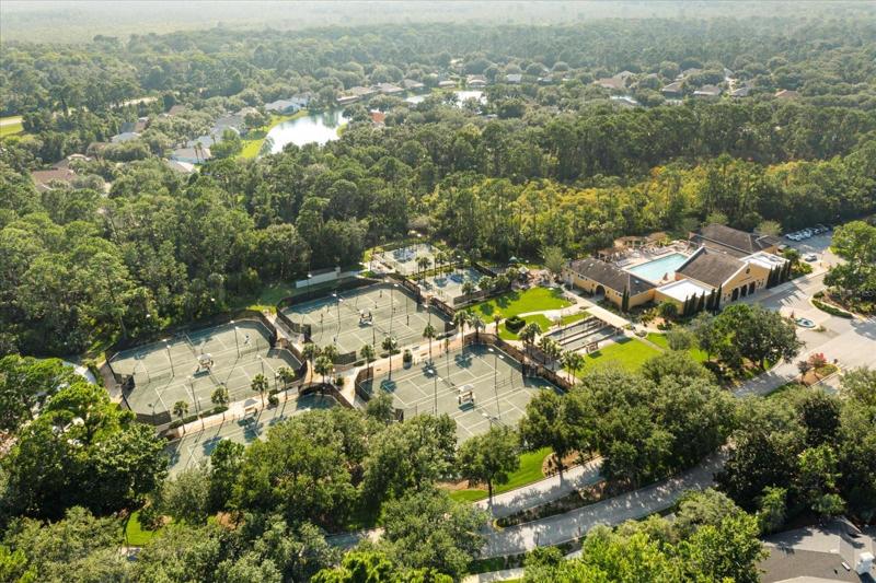 Tennis courts, bocce ball, pickleball, playground, community pool, gym and restauant
