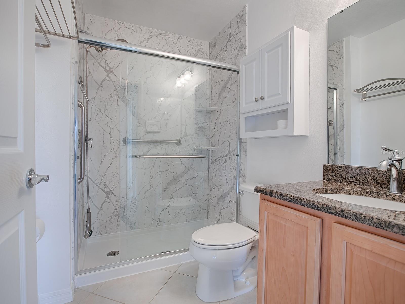 Upstairs bath with custom shower