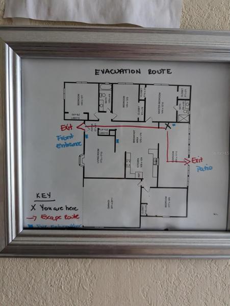 Evacuation route and floor plan of home.