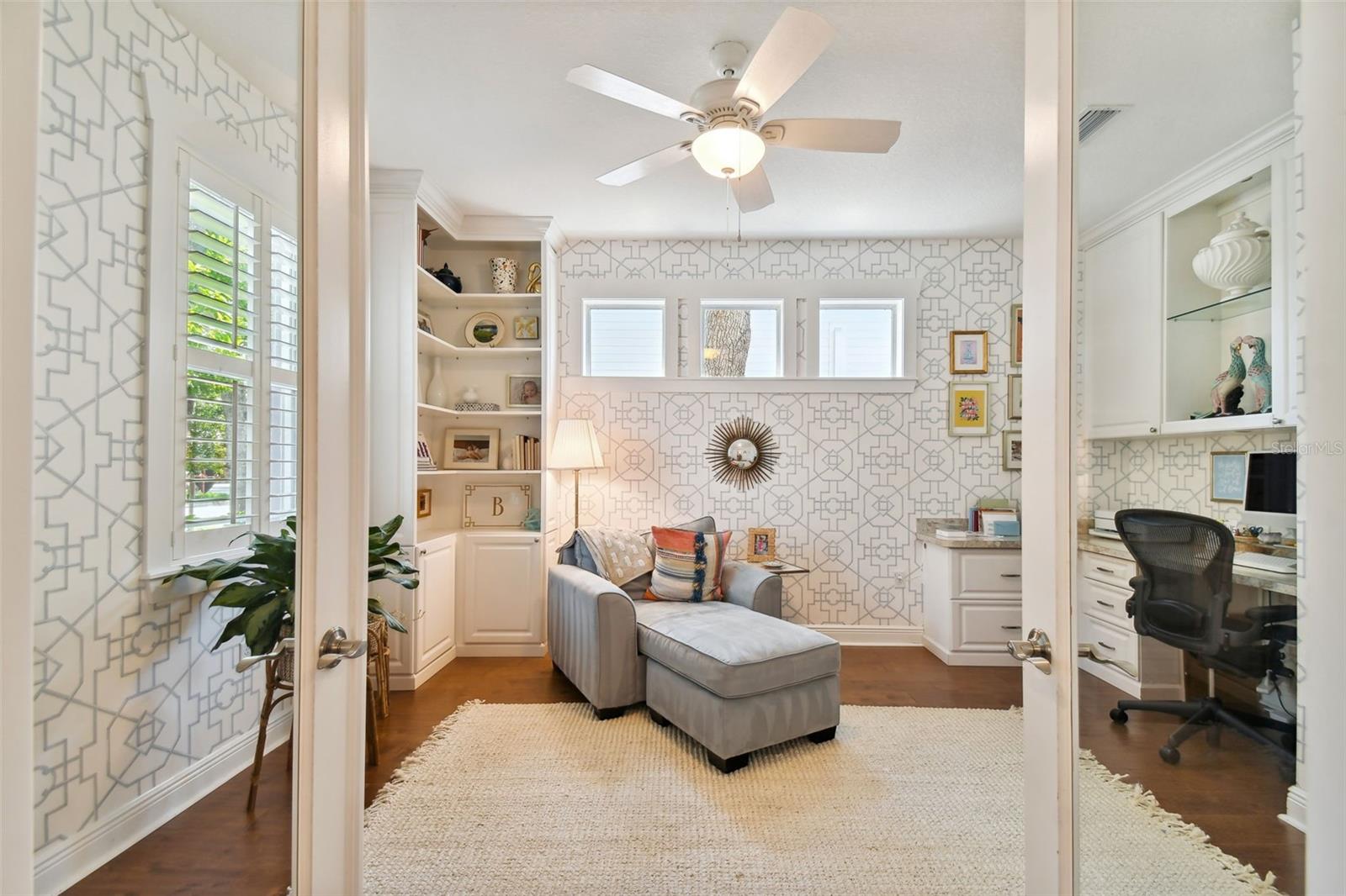 Office w/ Glass French Doors and Built-ins
