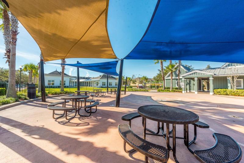 Covered seating at Tanja King park!
