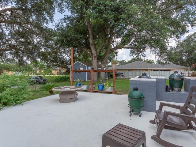 open patio with built in BBQ area