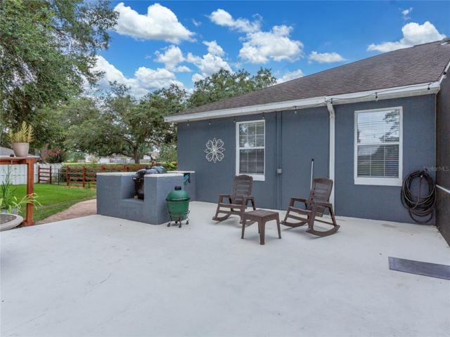 open patio with built in BBQ area