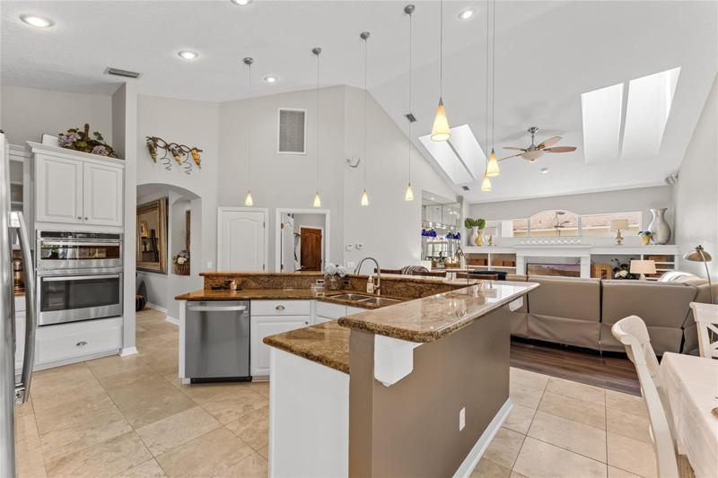 View of the kitchen overlooking the family room.