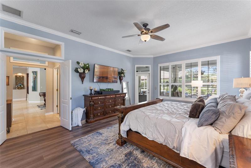 The master bedroom is a true retreat located on the opposite side of the home from the guest rooms.