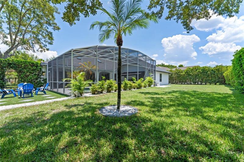 View of the backyard with its expansive corner lot.