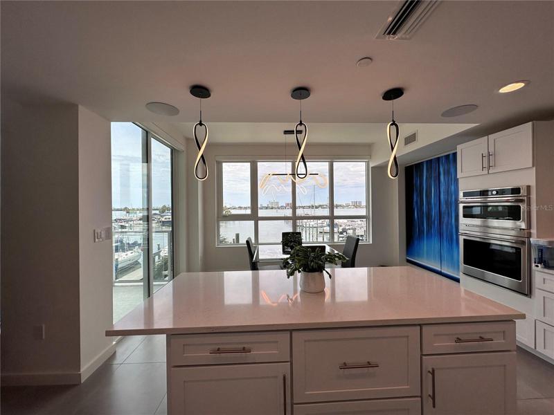 Modern kitchen with beautiful water views
