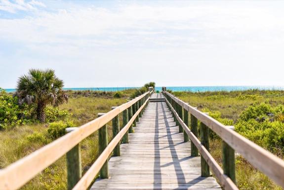 Boardwalk to the beach on Little Gasparilla Island