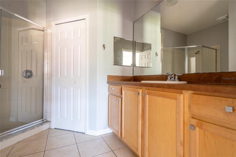 Private Owner's Suite bath. Walk-in closet afar.