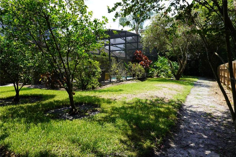 A backyard suitable for playing and gardening.