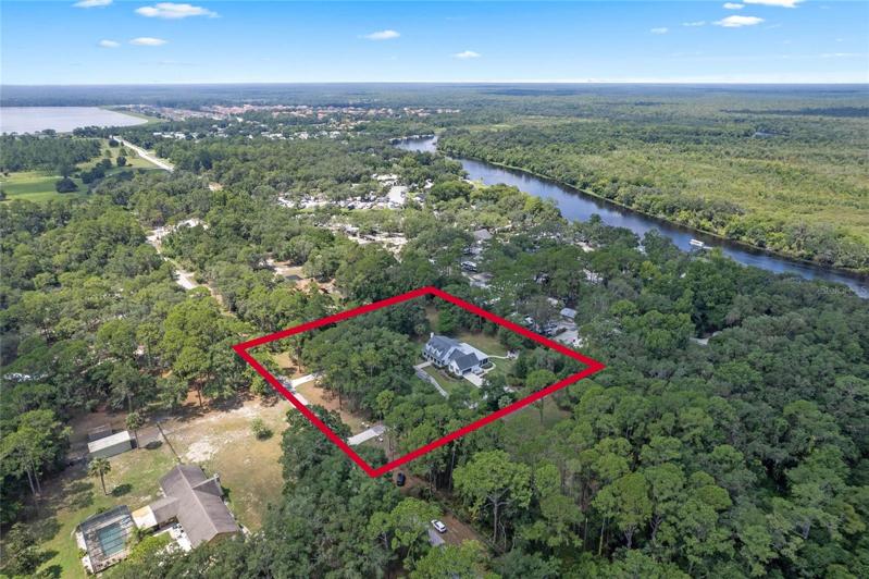 Aerial view of the property and St Johns River