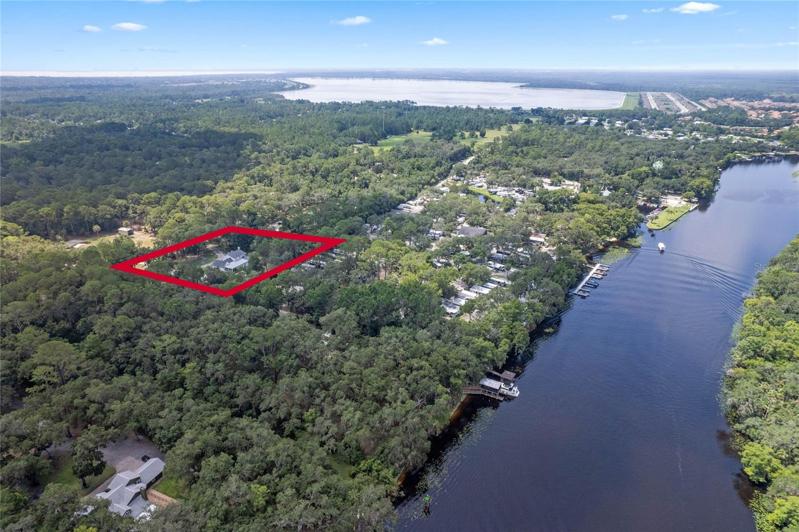 Aerial view of property in red