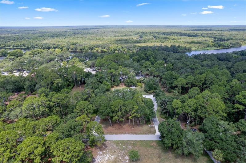 Aerial view of the front of the property