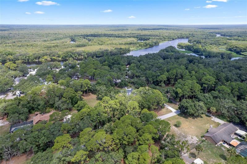 Aerial view of the front of the property