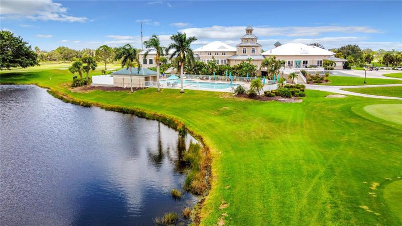 Rear view of the club house and pool