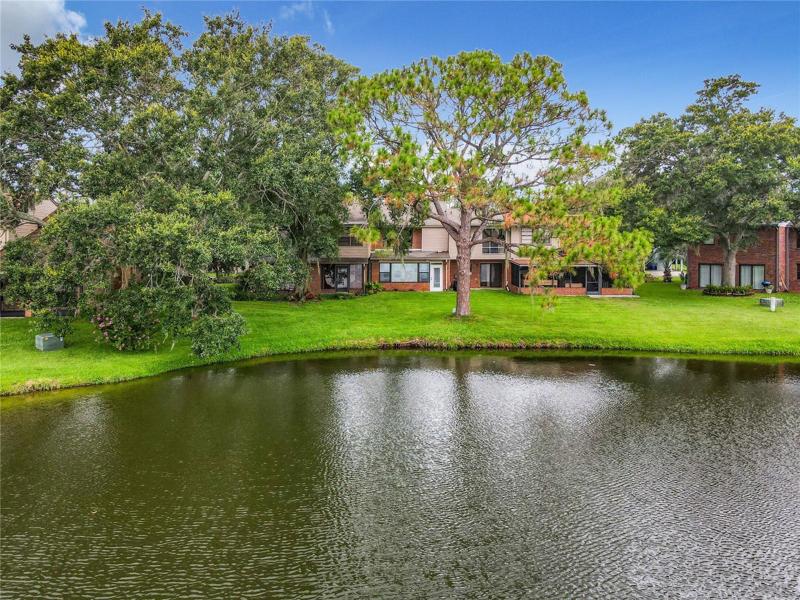 View of rear yard and lake