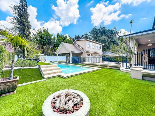 Pool w/view of side porch of garage