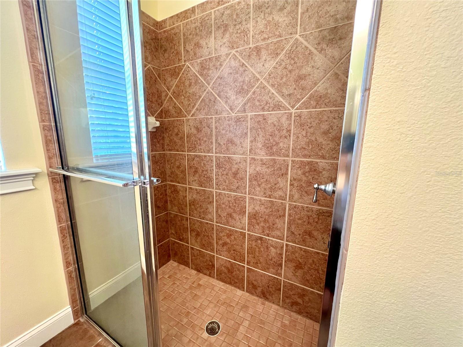 Hall bathroom w/ nicely tiled step-in shower