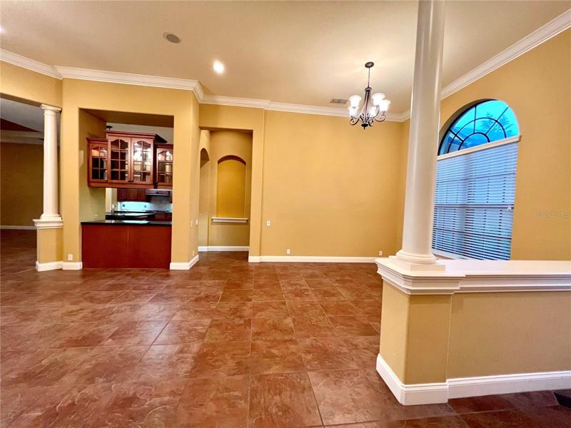 Dining area open to family rm