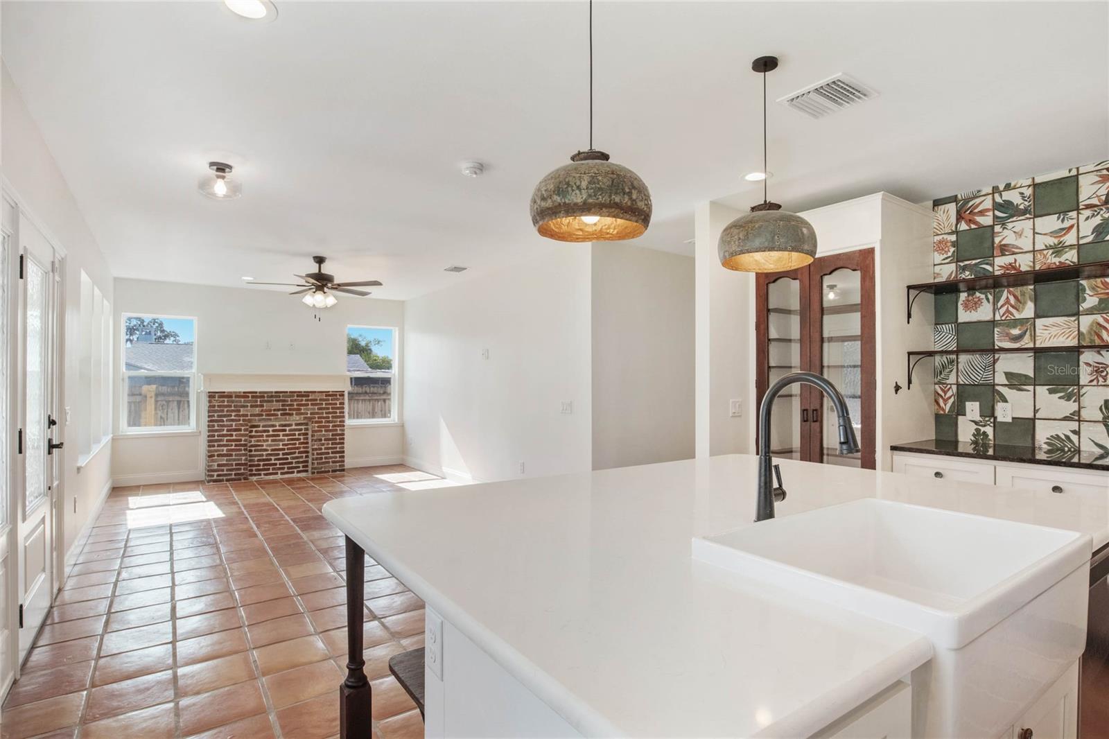 Kitchen with living room view