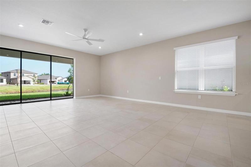 view of living room and dining room from kitchen