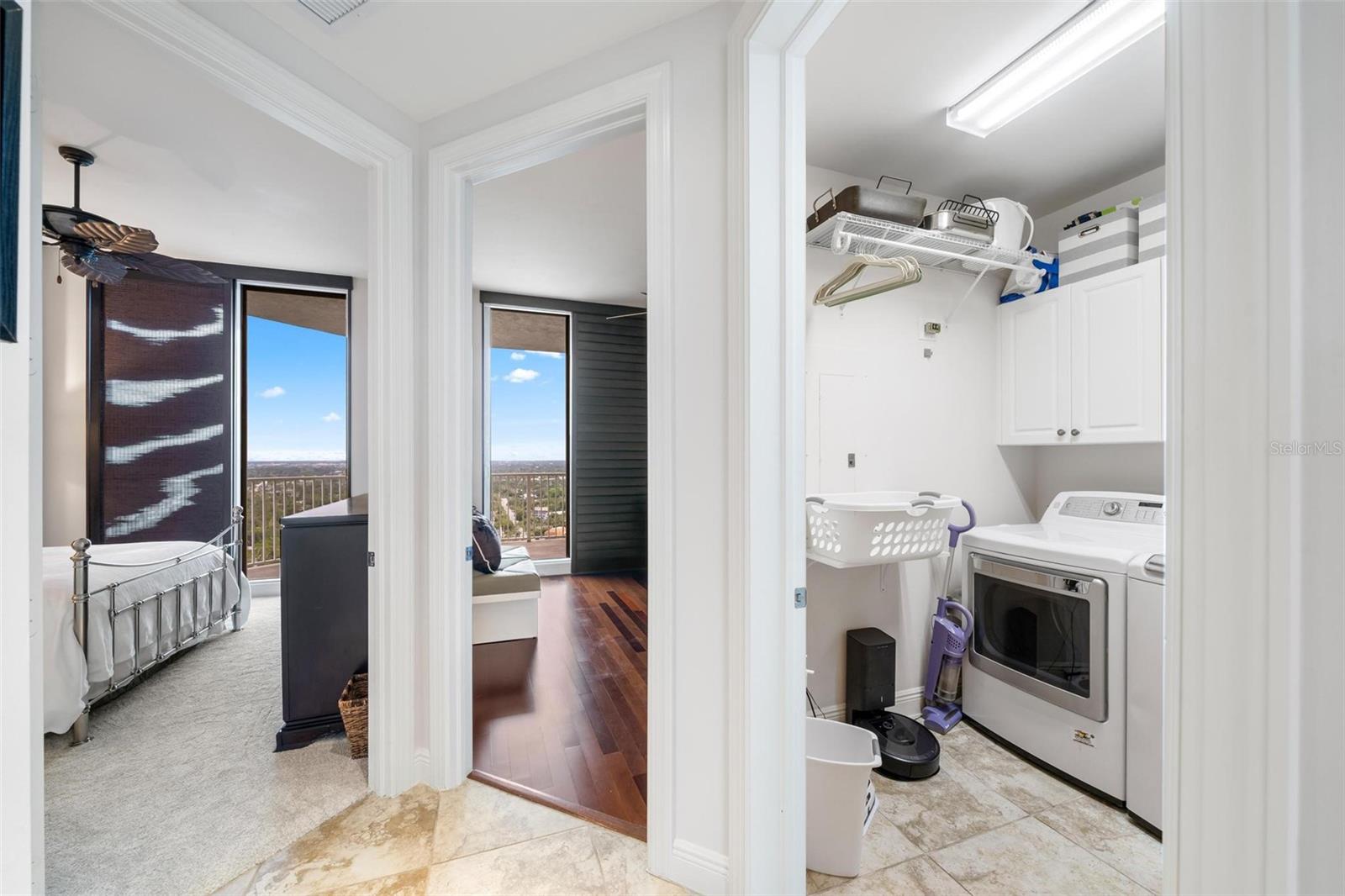 Doorways to Guest Bedroom, Den and Laundry from the Guest Bathroom door