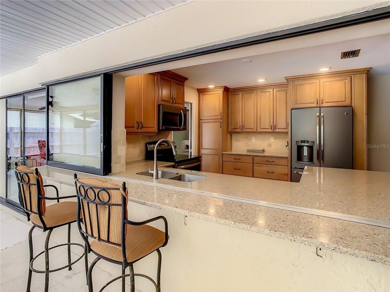 Rear Patio Bar with pass-through window to kitchen