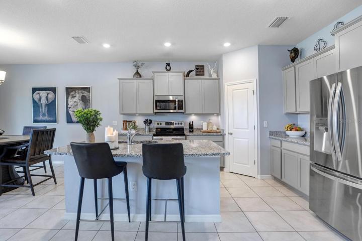 Kitchen and island/eating bar space