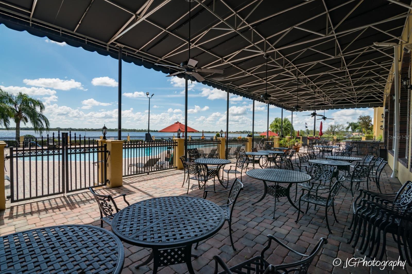 Outdoor dining from the main clubhouse Charm City Restaurant enjoys a great view.