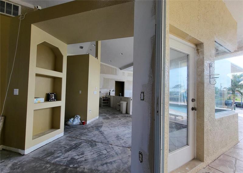 Built-in shelves in transition space from the Great Room