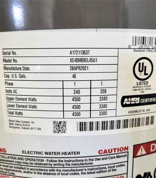 40-gallon water heater installed 2 years ago